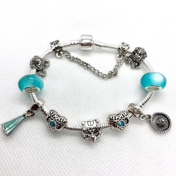 SILVER Plated Blue Elsa Disney Snake Style Charm Bracelet - Picture 2 of 8